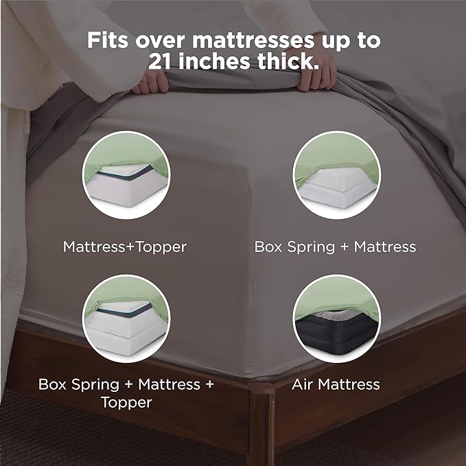 Bedsure Deep Pocket King Sheet Set - Fits Mattresses Up to 21 Inches Thick - 4 Piece GentleSoft Bed Sheets, Moisture Wicking, Soft & Cooling Bedsheet & Pillowcases, Easy & Secure Fit, Sage Green