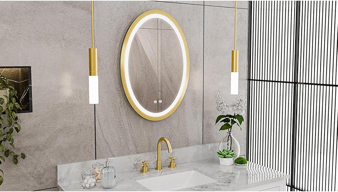 DreamLine Brilliance 28 in. H x 20 in. W Oval Light-up Mirror, Brushed Brass