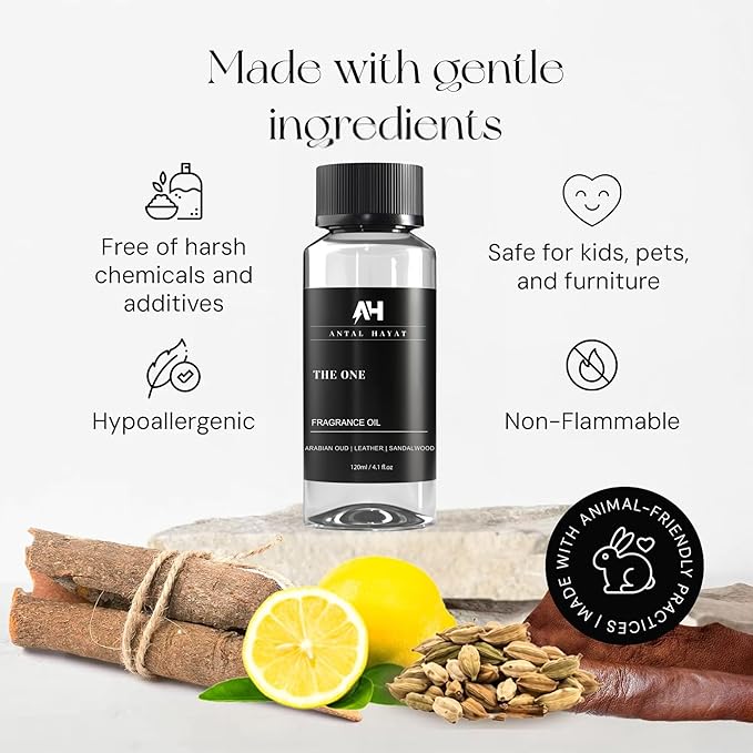 The One Hotel Scent Diffuser Oil 120ml - Aromatherapy Fragrance Inspired by 5-Star Hotels - Notes of Cardamom, Leather, Lemon, Cinnamon & Sandalwood - Inspired by Luxury Hotel The One Diffuser Scent