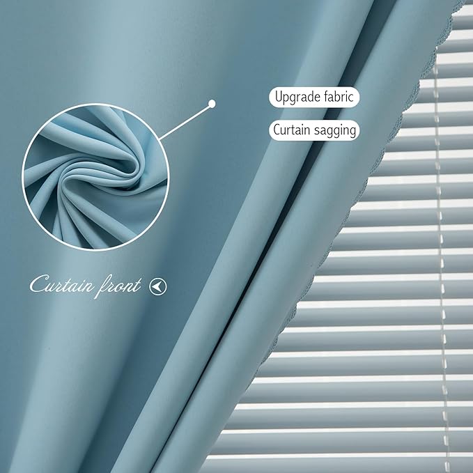 Self Adhesive Curtains, Portable Blackout Curtains Fabric Curtains for Living Room No Drilling, 59" W X 96" L, Lake Blue, 1 Panel