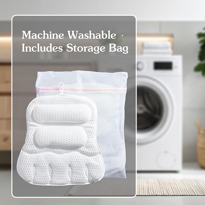 Luxury Bath Pillow for Tub, Dual Headrest & Back Support, 4D Air Mesh Quick-Dry Cushion, 10 Strong Suction Cups, Extra-Large Spa Bathtub Pillow Gift for Women(White)