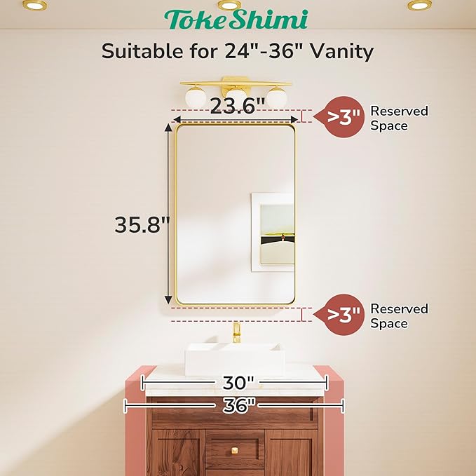 TokeShimi 24x36 Black Bathroom Mirror,Wall Mirror for Bathroom with Tempered Glass,Matte Black Bathroom Vanity Mirror for Over Sink,Seamless Aluminum Framed Mirror(Horizontal/Vertical)