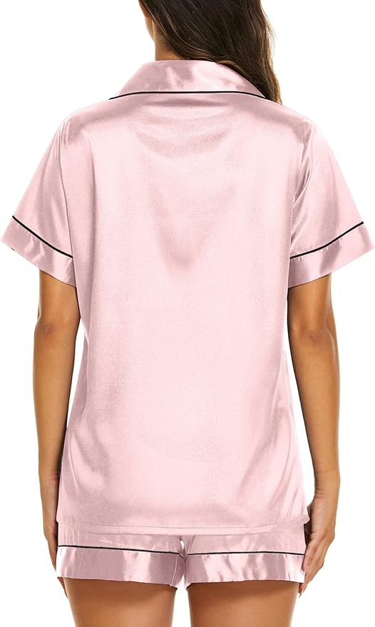 Ekouaer Pajamas for Women Set Silk Satin Pjs Shorts Sleepwear 2 Piece Loungewear S-XXL