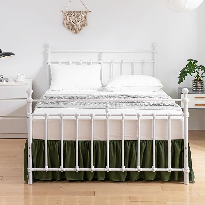 Bed Skirt Twin Size Ruffled Bed Skirt with Split Corners, 14 Inch Drop Dust Ruffle Bed Skirt with Platform, Green