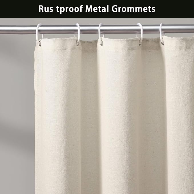Farmhouse Shower Curtain Linen Bow Woven Fabric Country Rustic Western, Cream & Black 72" W x 72" L