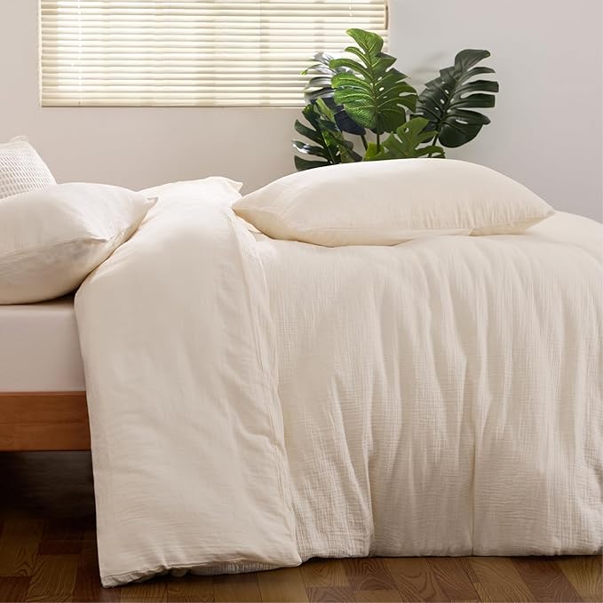 Off White Duvet Cover King, 100% Sandwashed Cotton Soft King Size Duvet Cover Set 3 Pieces with Zipper Clousre & Corner Buttons (Off White, King 104 x 90)