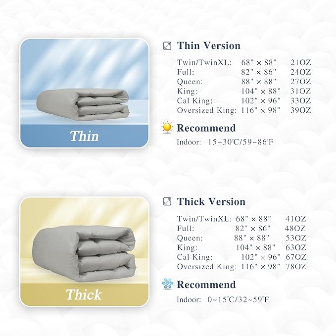 sunflower Oversized King Duvet Insert Comforter Down Alternative Filling Cotton Shell All Season Hypoallergenic Warm Breathable Noiseless Machine Washable 98"x116" with Corner Taps Silver Gray