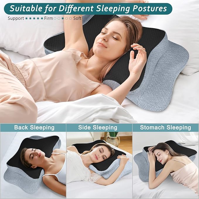 Cervical Neck Pillow for Pain Relief Sleeping, Contour Memory Foam Pillow, Ergonomic Side Sleeper Pillow for Adults, Orthopedic Neck Support Pillow for Back Stomach Sleepers-King Size