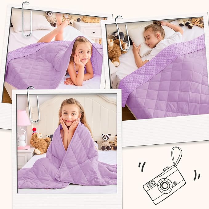 yescool Weighted Blanket 5 Pounds, Blanket Gifts for Boys and Girls, Small Weighted Throw Blankets Washable Heavy Blankets, Winter Weighted Comforter for 40-70lbs, 36 * 48in, Light Purple