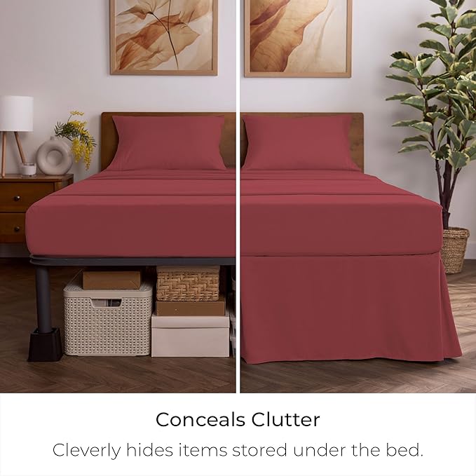 Mellanni Bed Skirt Cal King Size- Bed Skirting - 15-Inch Tailored Drop Pleated Dust Ruffle - Hotel Luxury Bedding - Wrinkle, Fade, Stain Resistant - 1 Bedskirt (Cal King, Brick Red)