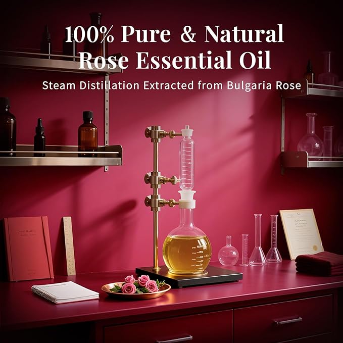 SU JUABA Rose Essential Oil 4 Fl Oz, 100% Pure Rose Oil for Face, Skin, Hair, Diffuser, Aromatherapy -118ml