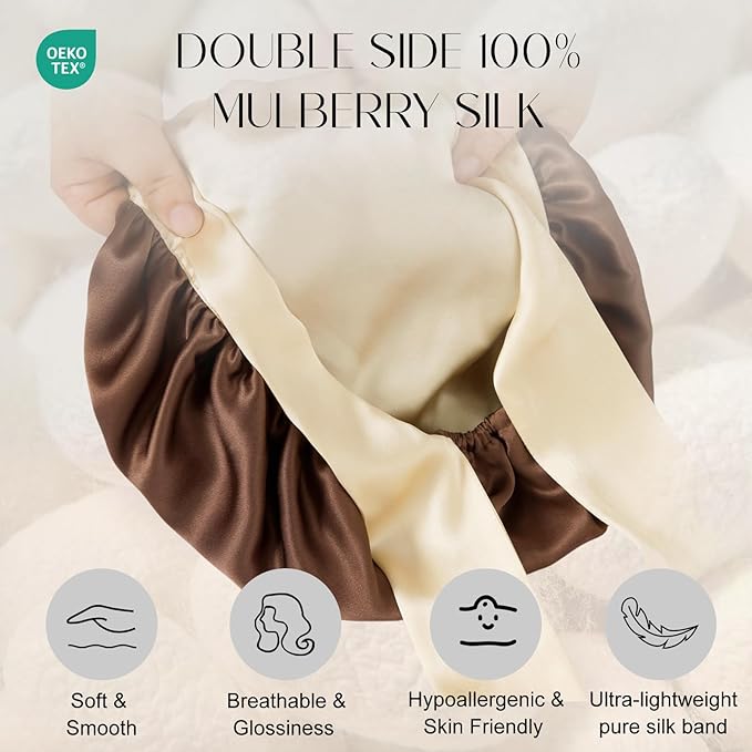 ZIMASILK 100% Mulberry Silk Bonnet for Sleeping Women Double Layer Hair Wrap with Silk Tie Band,1 Pack