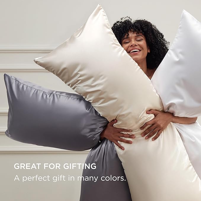 Bedsure Satin Body Pillow Pillowcase, Similar to Silk Body Pillow Cover with Zipper, Soft & Breathable Long Pillow Case, Cooling & Silky Long Pillowcase for Hair and Skin, Dark Grey, 20x54 Inches