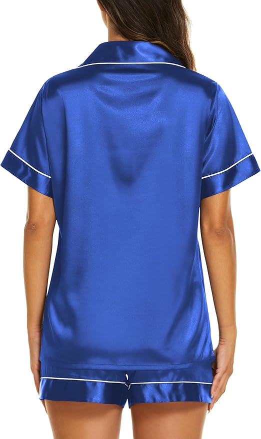 Ekouaer Pajamas for Women Set Silk Satin Pjs Shorts Sleepwear 2 Piece Loungewear S-XXL