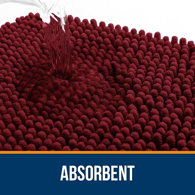 OLANLY Bathroom Rugs 47x20, Extra Soft Absorbent Chenille Bath Rugs, Rubber Backing Quick Dry, Machine Washable Bath Mats for Bathroom Floor, Tub and Shower, Home Decor Accessories, Burgundy