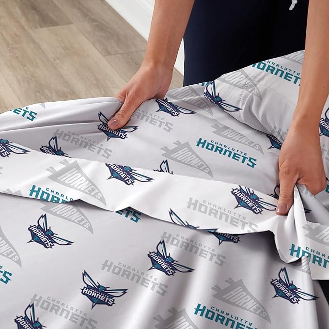 Northwest Officially Licensed Charlotte Hotnets NBA Twin Size Sheet Set – Soft Team Logo Bedding for Dorms, Bedrooms, Fan Caves & Game Day Style