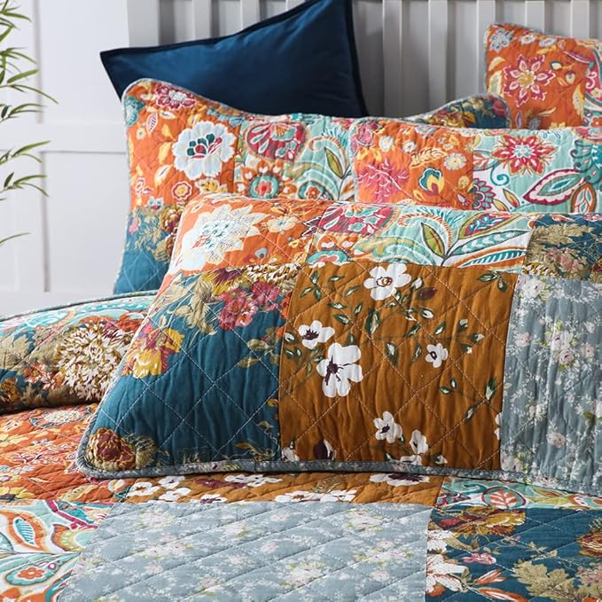 Cotton Bedspread Quilt Bedding Sets 3 Pieces Reversible Coverlet Sets Comforters Luxury Paisley Floral Patchwork Brown Bedspread, Queen Size