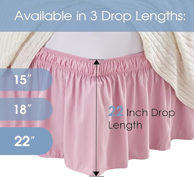 FreshCulture Twin Bed Skirt, Elastic Wrap Around Bed Skirt Twin Size, Bed Skirts for Adjustable Bed, Easy Fit with 22 Inch Drop Length, Hotel Quality Dust Ruffle for Twin Bed (Dusty Pink)