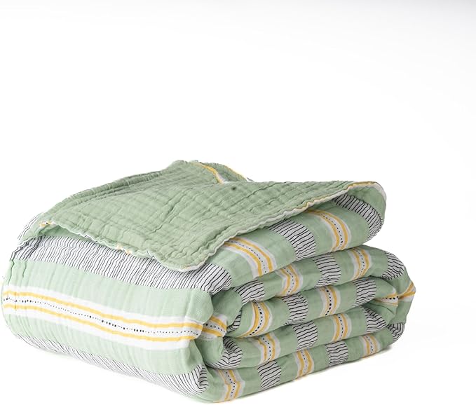 Salt Earth 100% Cotton Muslin Throw Blanket, Gauze Blanket 50"X60" Throw 6 Layered for Couch, Bed, Living Room, Home,Lightweight & All Season Blankets & Throws, Skin Friendly (Jadeite/Print)