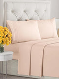 Queen Size 4 Piece Sheet Set - Extra Soft, Breathable & Cooling Sheets - Hotel Luxury Durable Bed Sheets for Women & Men - Deep Pockets, Easy-Fit & Wrinkle-Free Sheets - Cream Pink Oeko-Tex Bed Sheets