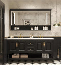 56" Double Bathroom Vanity with Sink,Freestanding Bathroom Vanity Large Storage Cabinet & Open Mirror Cabinet,4 Soft Closing Doors and 2 Drawers Solid Wood Luxury Bathroom Vanities Set,Black