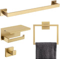 Brushed Gold Bathroom Towel Bar Holder Sets Premium Stainless Steel 4-Piece Bathroom Hardware Set Wall Mounted Bathroom Toilet Paper Holder with Shelf Set.