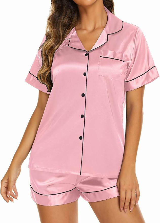 Ekouaer Pajamas for Women Set Silk Satin Pjs Shorts Sleepwear 2 Piece Loungewear S-XXL