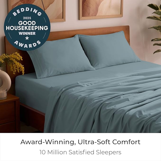 Mellanni Full Sheets Set - 4 PC Iconic Collection Bedding - Hotel Luxury, Extra Soft, Cooling Bed Sheets - Wrinkle, Fade, Stain Resistant (Full, Spa Blue)