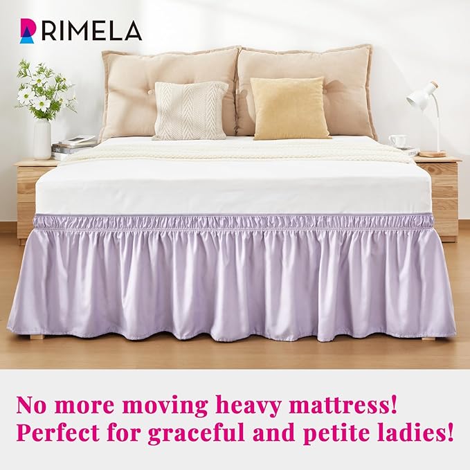 RIMELA Lavender Purple Bed Skirt King Size 15 Inch Drop, Wrap Around Elastic Bedskirt, Dust Ruffle for Adjustable Bed Base Machine Washable Easy to Install Bed Skirts