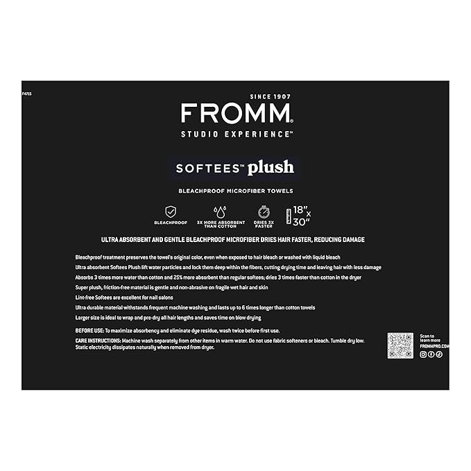 Fromm Softees Plush Microfiber Towels for Hair Salon, Barber, Spa, Ultra Soft Hair Wrap for Drying Hair, Hands, Face, Dark Grey, 20 x 34 Inches, 6 Pack