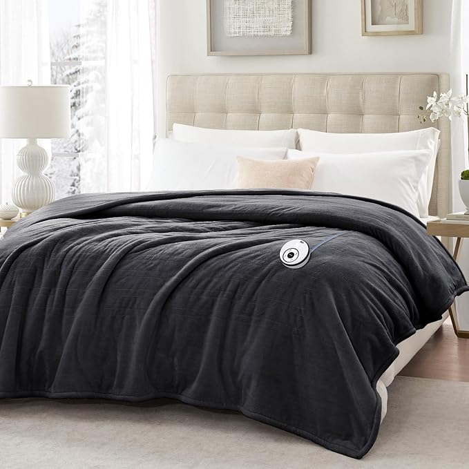 Sealy Heated Blanket Full Size 80"x84", Soft Double Flannel Electric Blanket with 10 Heat Levels & 1-12 Hours Auto Shut Off, Machine Washable, Even Heat Distribution, Charcoal