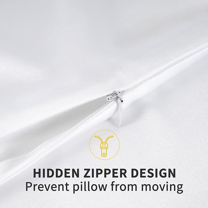 ZIMASILK 100% Pure Mulberry Silk Pillowcase for Hair and Skin Health,Soft and Smooth,Both Sides Premium Grade 6A Silk,600 Thread Count,with Hidden Zipper,1pc(Throw 18''x18'',White)