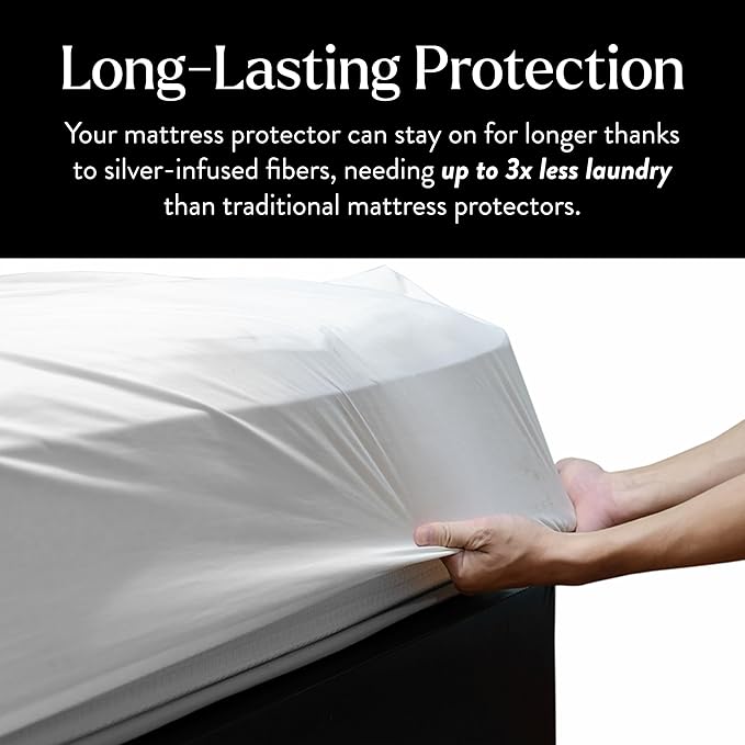 Miracle Made Mattress Protector – Silver-Infused Cotton Fabric – Water-Resistant, Thermoregulating Cover for Sensitive Skin – Compatible with 3-Temperature Zone Comforter, Cali King, White