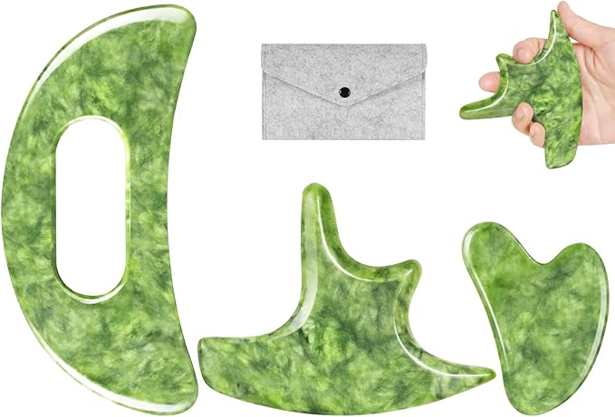 3 PCS Jade Stone Gua Sha Massage Tool Large Guasha Board with Handle Muscle Scraping Massage Tools Body Sculpting Anti Cellulite Spa Acupuncture Tools,Full Body Deep Tissue Massage