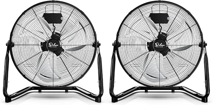 Simple Deluxe 18 Inch 3-Speed High Velocity Heavy Duty Metal Industrial Floor Fans Quiet for Home Commercial, Residential, and Greenhouse Use, Outdoor/Indoor, Black, 2 Pack