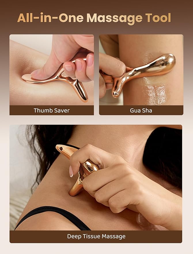 lifechill Trigger Point Massage Tool for Gua Sha, Lymphatic Drainage Massager, Deep Tissue Thumb Saver Acupressure Tool for Full Body Pain Relief, Gold