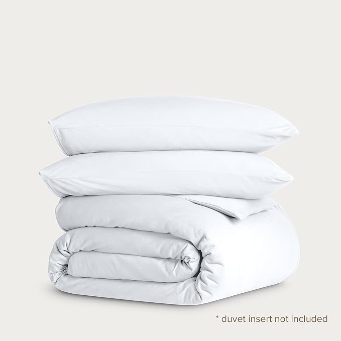 Bare Home 100% Organic Cotton Jersey Duvet Cover Set - Full/Queen Size - Ultra Soft - 100% Cotton - 3pcs - Corner Ties - Button Closure - Envelope Pillowcases (Full/Queen, White)