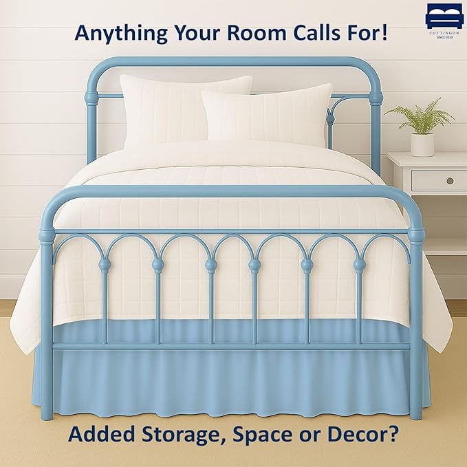 Cottingon Bed Skirt King 16" Drop with Split Corners, 100% Microfiber Soft and Stylish, Dust Ruffle with Platform, Light Blue