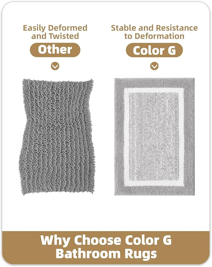 Color&Geometry Simple and Stylish Bath Mats for Bathroom Non Slip, 20"x29" Standard Sized Gray Bathroom Rugs, Absorbent, Soft, Washable, Microfiber Bath Rug Shower Mat
