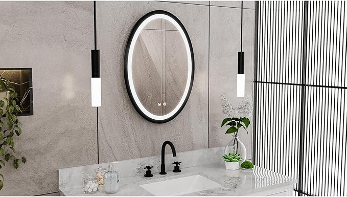 DreamLine Brilliance 28 in. H x 20 in. W Oval Light-up Mirror, Matte Black