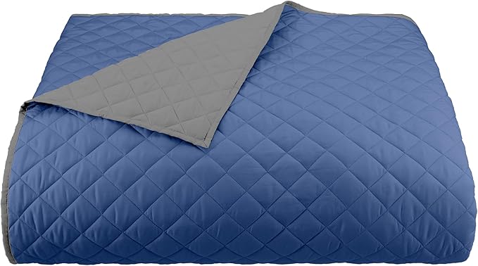 Martex Reversible Coverlet – Full Queen Size Quilt - Lightweight Full Size Bedding– Durable Queen Size Quilts for Bed – Soft - Easy Care Bedding – Ceil Blue/Gray