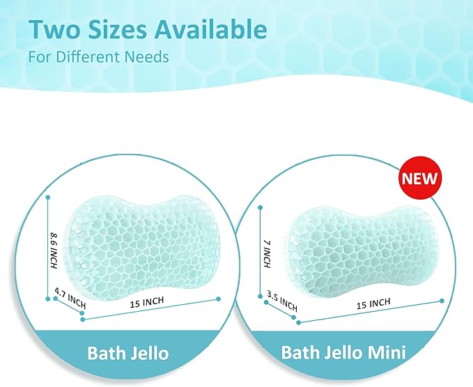Sunlit Bath Jello Gel Bath Pillows, Lumbar Pillow for Bathtub, Back Support Pillow, Gel Pillow with Non-Slip Suction Cups for Lumbar, Back Rest Support, Fits Curved or Straight Back Tubs, Ice Blue