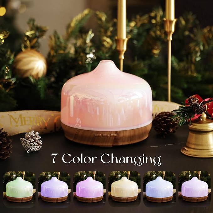 Porseme 500ml Glass Essential Oil Diffuser Aromatherapy Ultrasonic Cool Mist Humidifier 15-21 Running Hours Waterless Auto-Off Air Diffusers for Sleeping Yoga Office Working Spa and Rest (White Jade)