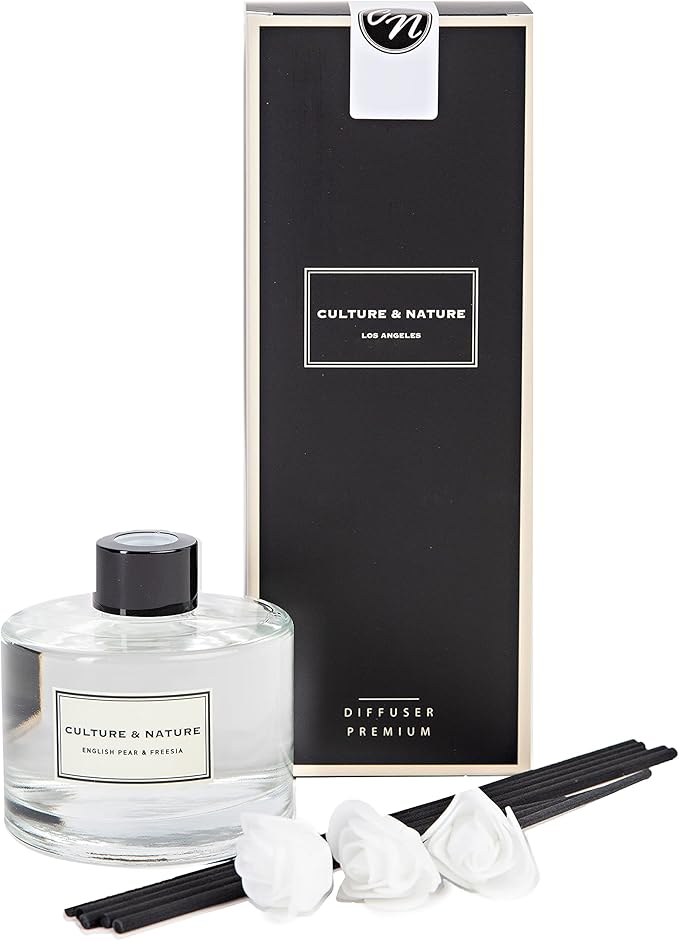 CULTURE & NATURE Reed Diffuser Set 6.7oz (200ml) English Pear & Freesia Scented Diffuser with Sticks Home Fragrance Reed Diffuser for Bathroom Shelf Decor