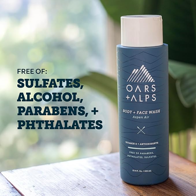 Oars + Alps Mens Moisturizing Body and Face Wash, Skin Care Infused with Vitamin E and Antioxidants, Sulfate Free, Aspen Air, 3 Pack