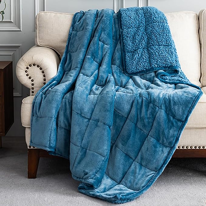 Uttermara Sherpa Fleece Weighted Blanket 15 lbs for Adult, Unicolor Ultra-Soft Fleece and Sherpa, Dual Sided Cozy Plush Blanket for Sofa Bed, 48 x 72 inches, Slate Blue