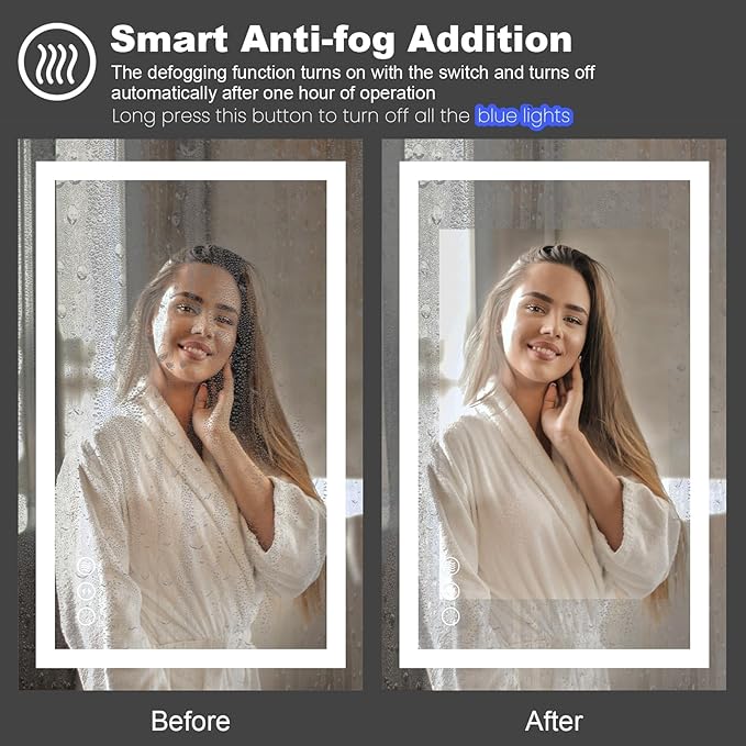 Amorho LED Mirror for Bathroom 36" X30" with Front Light and Backlit, Stepless Dimmable, Anti-Fog, Shatter-Proof, Memory, 3 Colors, Wall Mount (Horizontal/Vertical)
