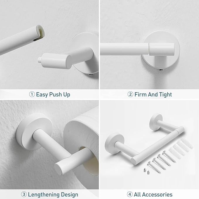 White Toilet Paper Holder Metal Bathroom Flexible Pivot Ceramic Jumbo Tissue Roll Holder on Wall Mounted, SUS 304 Stainless Steel Adjustable Toilet TP Mega Roll Holder Modern