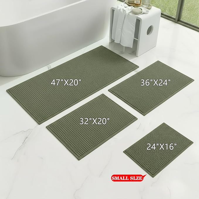 Bathroom Rugs Non Slip Washable, Super Absorbent Thin Bath Mat for Small Quick Dry Low Pile Bathroom Rug, (Dark Green, 47″x20″)
