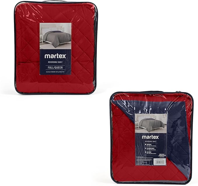 Martex Reversible Coverlet – Full Size Quilt – Queen Size Quilt - Lightweight Quilt Full Size– Durable Queen Size Quilts for Bed – Soft - Easy Care Bedding – Red/Navy